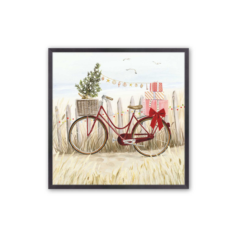 Imprimé Holiday Holiday près de la plage, H 13,75 po x l 13,75 po, Cadre simple en zinc patiné, bois massif