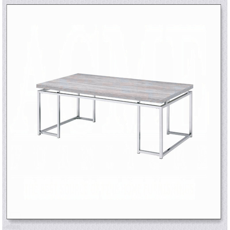 Table basse en chêne naturel et chrome avec base en métal, alliant design moderne et durabilité pour tout espace de vie., Oak