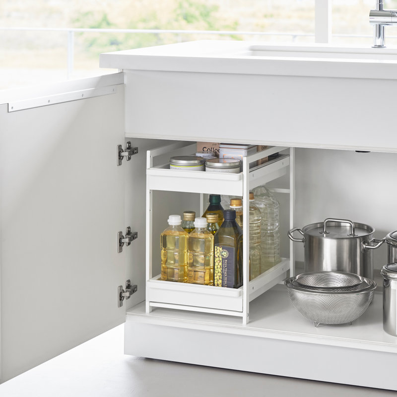 Étagère sous l'évier avec tablette coulissante Yamazaki Home, tiroirs de rangement polyvalents, 2 niveaux, système d'organisation robuste