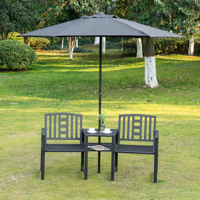 Metal Garden Bench with Middle Table and Umbrella Hole by Latitude Run