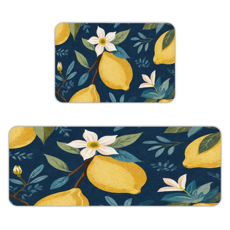 Lemon & Floral, Kitchen Mats Set of 2
