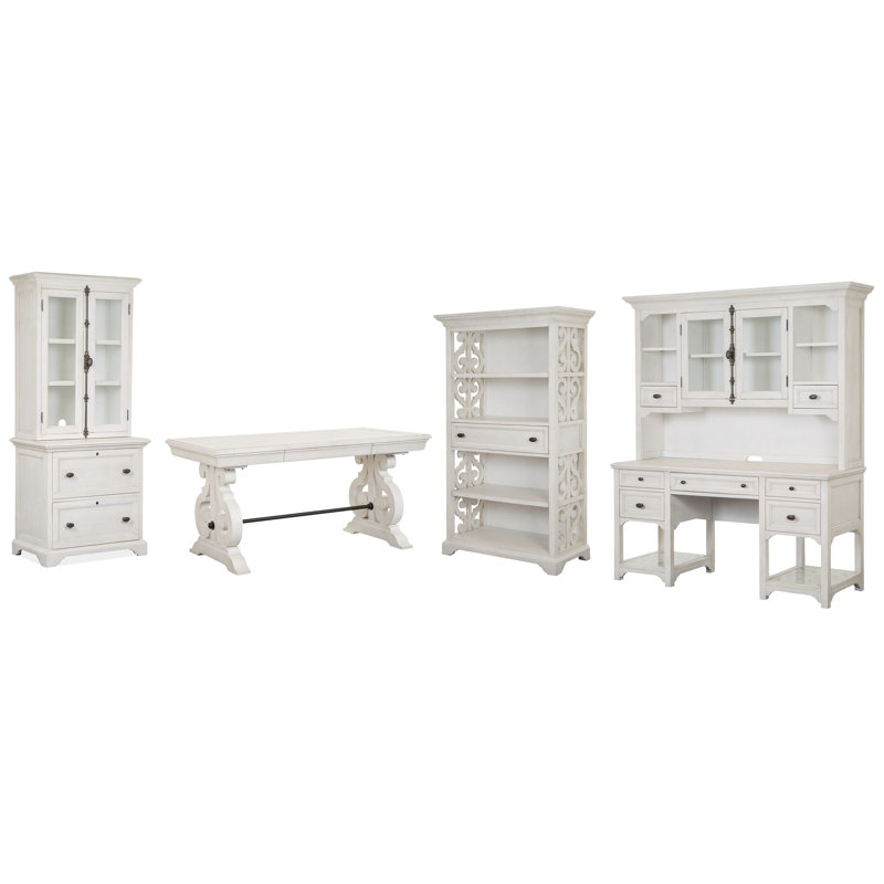 Writing Desk With File Cabinet Hutch Bookcase Credenza And Hutch, 4 Pieces: Desk, Filing Hutch, Bookcase, Credenza