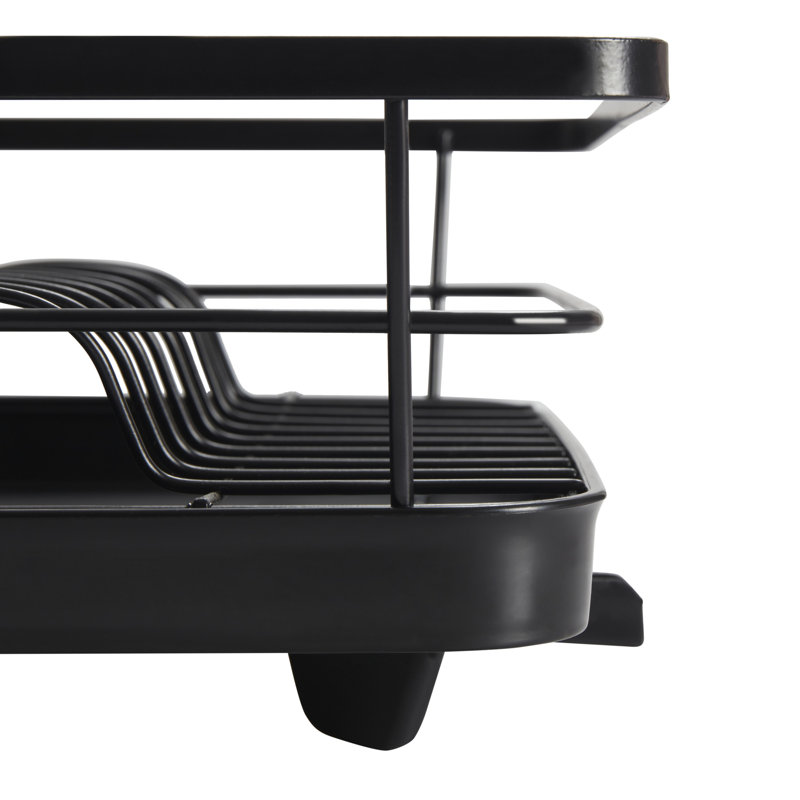 3-piece Multi-functional Dish Drying Rack With Drain Board & Utensil Holder, Black