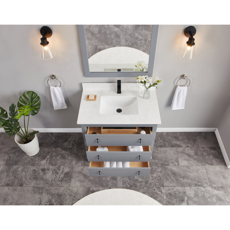 36" Cadet Finish Solid Wood Sink Vanity  With 1' Artificial Stone Top, Cadet