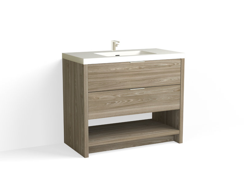 Vue 42" W Freestanding Single Bathroom Vanity, Polished Nickel, Matte White/Single, Biondo