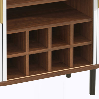 Armoire à vin avec porte-bouteilles à 8 grilles, 5 tablettes réglables, 2 porte-verres