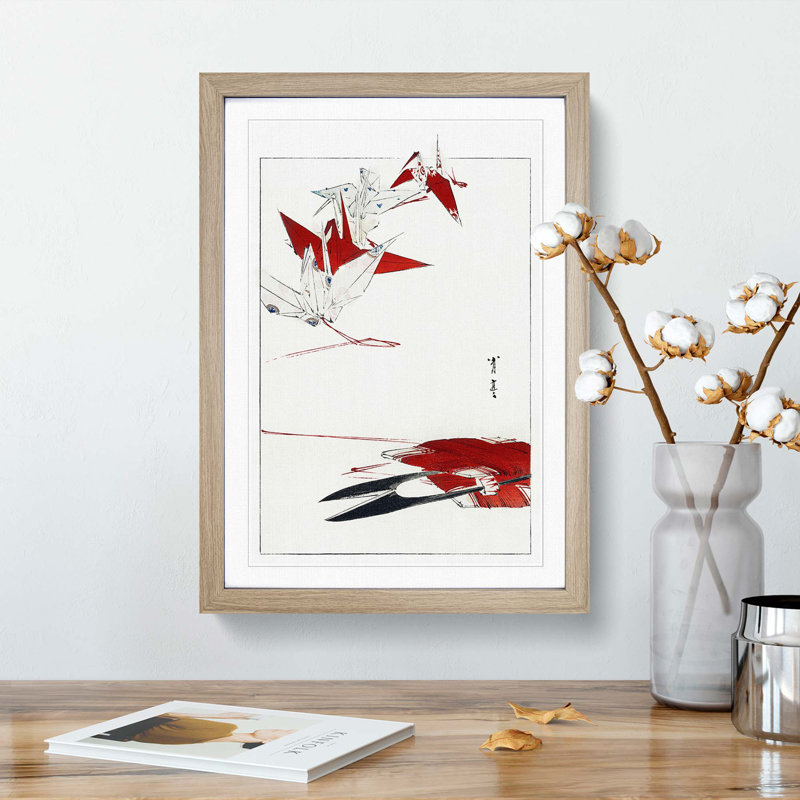 Bird Origami by Watanabe Seitei - Picture Frame Painting Print, 87cm H x 62cm W x 2cm D, Oak Framed