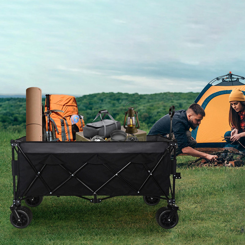 Chariot utilitaire pliable robuste robuste de 51 pouces - capacité de 480 lb, structure stable brevetée, pliage compact 1: 6 et roues tout-terrain de 7 po, aucun assemblage requis, noir-gris