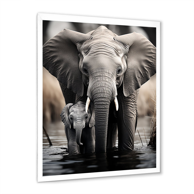 Thessalon, éléphant chuchotant d'Afrique IV - grand éléphant, art mural, H 40 po x l 30 po x P 1,5 po, Cadre simple blanc