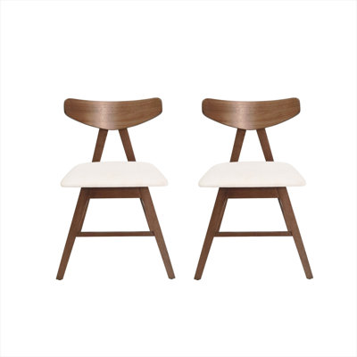 Mid-Century Side Chair Set of 2, Beige Fabric Upholstery, Solid Rubberwood Frame, 20 W x 22 D x 30 H