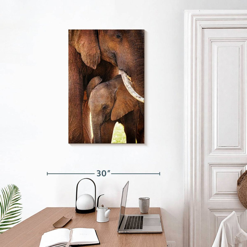 Brampt maman et bébé éléphant, H 30 po x l 20 po