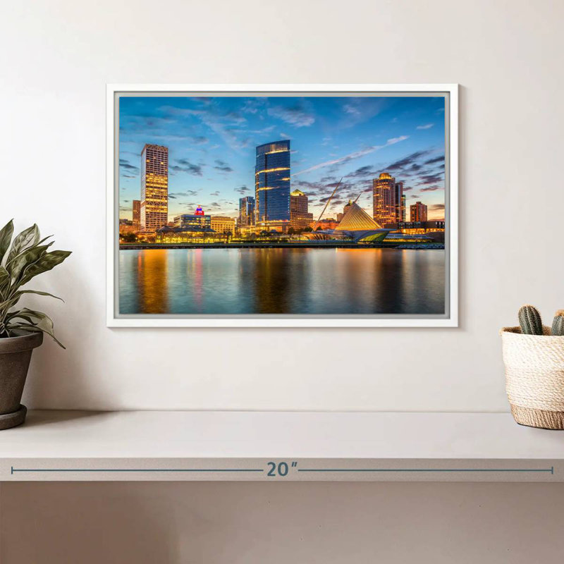 Milwaukee Cityscape, Cadre flottant blanc, 13 po x 9 po