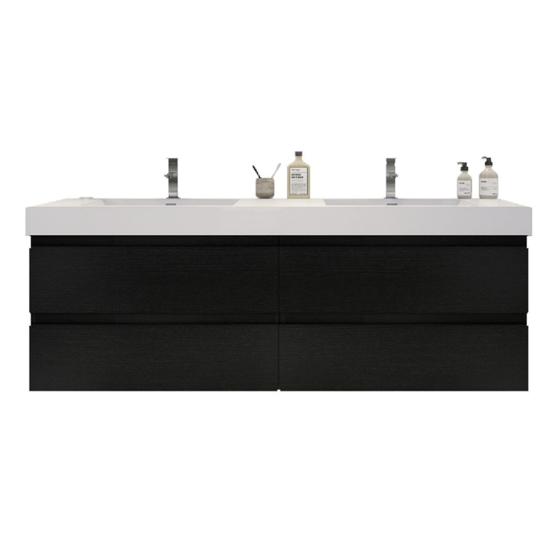Hartsock Double Bathroom Vanity with Acrylic Top, Rich Black