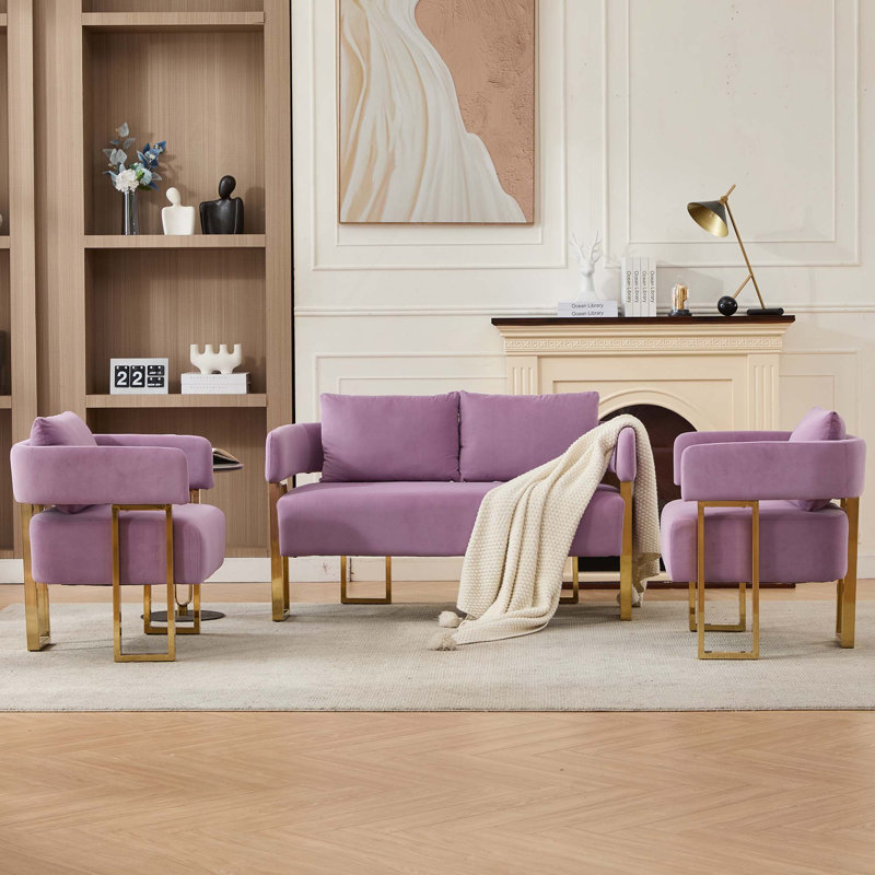 Ensemble de chaises rembourrées avec pieds robustes en métal pour de multiples cas de figure, Lilas + or