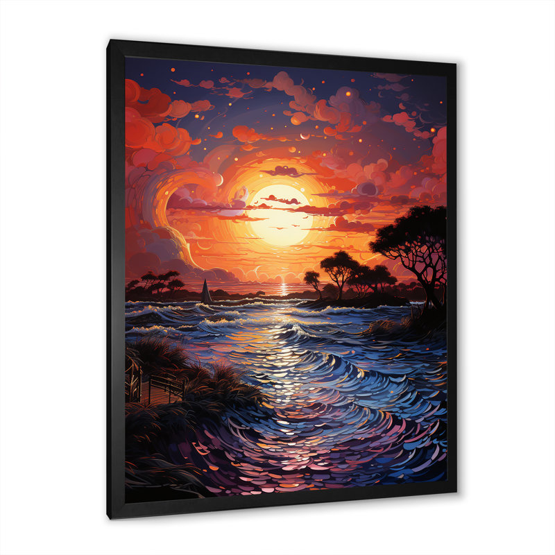 Maegann Sunset Sunset Reverie Pointillism II, Cadre photo noir, H 20 po x l 12 po x P 1 po