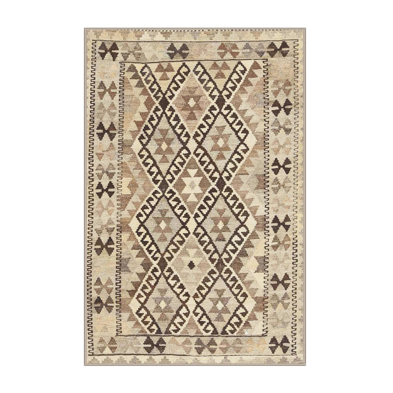 Tapis contemporain beige / brun, Rectangle 5 pi x 7 pi