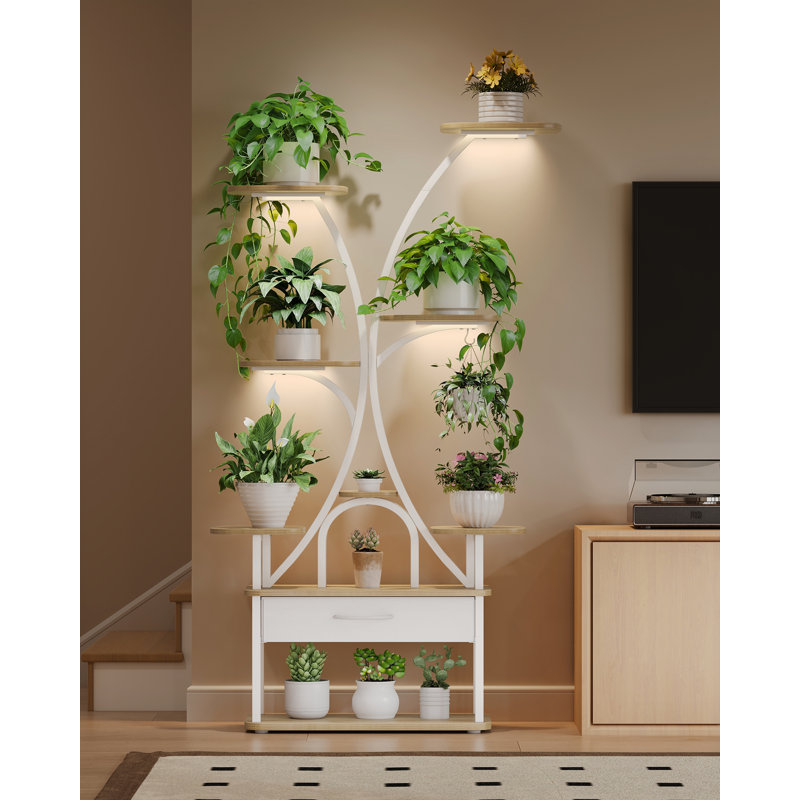 Plant Stand Indoor with Grow Lights, 9-Tier Plant Shelf with 4 RGB LED Lights, 164 cm Tall Flower Stand with Color and Timing Adjustable for Living Room, Balcony 