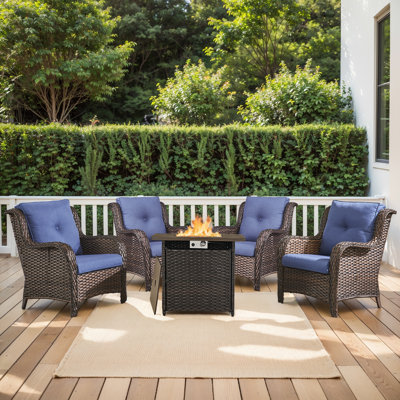 Aowyn 4 - Person Outdoor Seating Group with Fire Pit with Cushions
