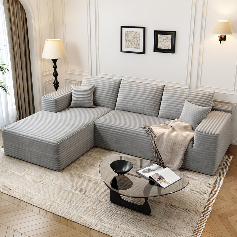 Canapé modulaire 107,5 po Cloud, Tissu velours côtelé gris moelleux, Orienté à gauche (vu de face)