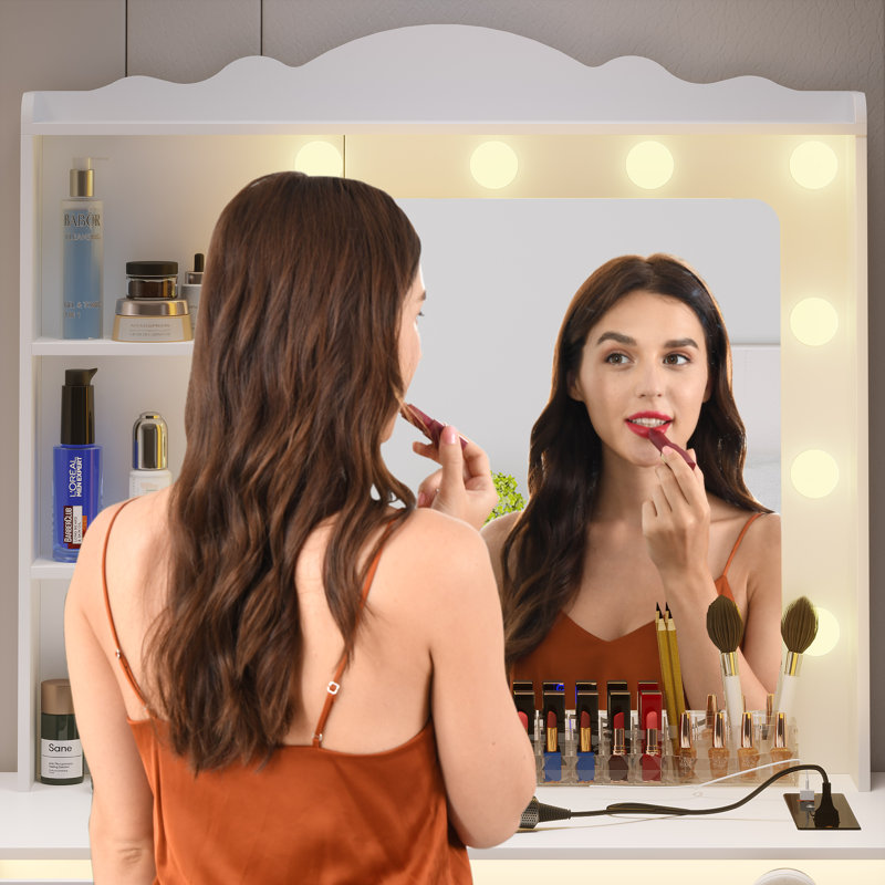 Coiffeuse avec 3 couleurs d'éclairage Ravan, Blanc
