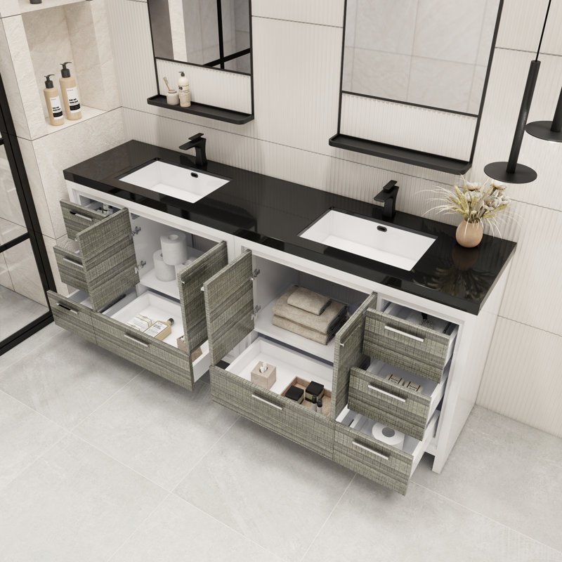 Ensemble de meuble-lavabo double 84 po Brayla, Gris cendre très lustré