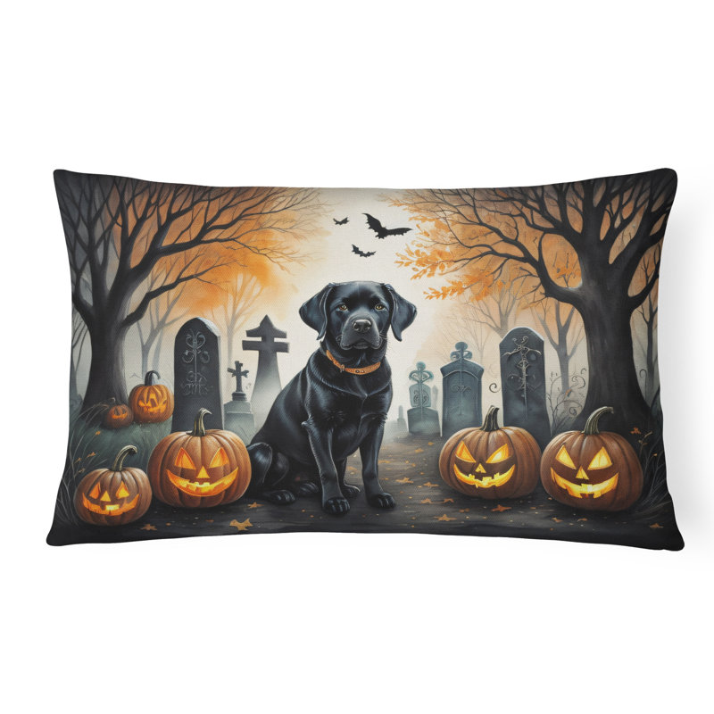 Black Labrador Retriever Spooky Halloween Fabric Decorative Pillow