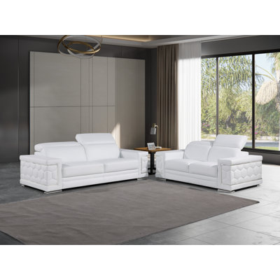 Charliee 2 Piece Genuine Leather Sofa Set