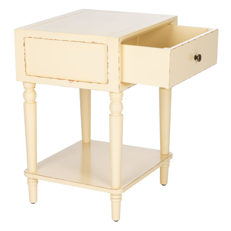 Table de bout en bois massif avec rangement Kleban, Vanille patinée