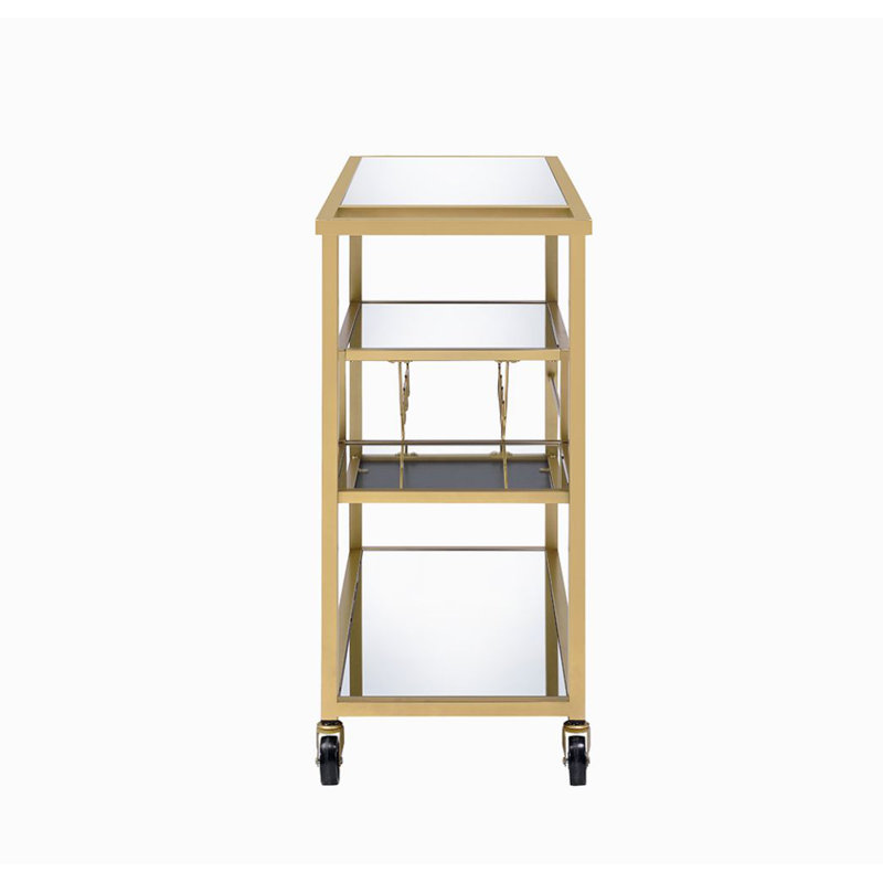 Chariot de service Adamsen avec miroir et finition champagne, L 16,0 po x l 40,0 po x H 37,0 po, métal, îlots de cuisine et chariots, champagne