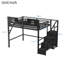 Grand lit mezzanine avec escalier, grand lit mezzanine en métal avec garde-corps hauts et en forme de maison, lit mezzanine haut avec garde-robe pour les enfants adolescents