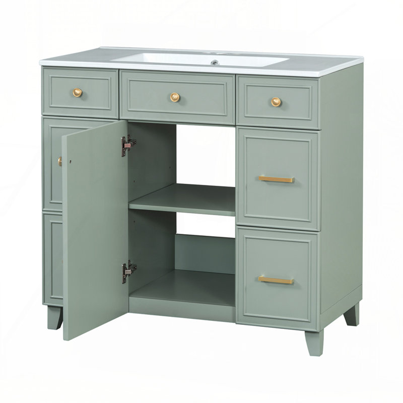 Meuble-lavabo 36 po avec lavabo en céramique, Vert