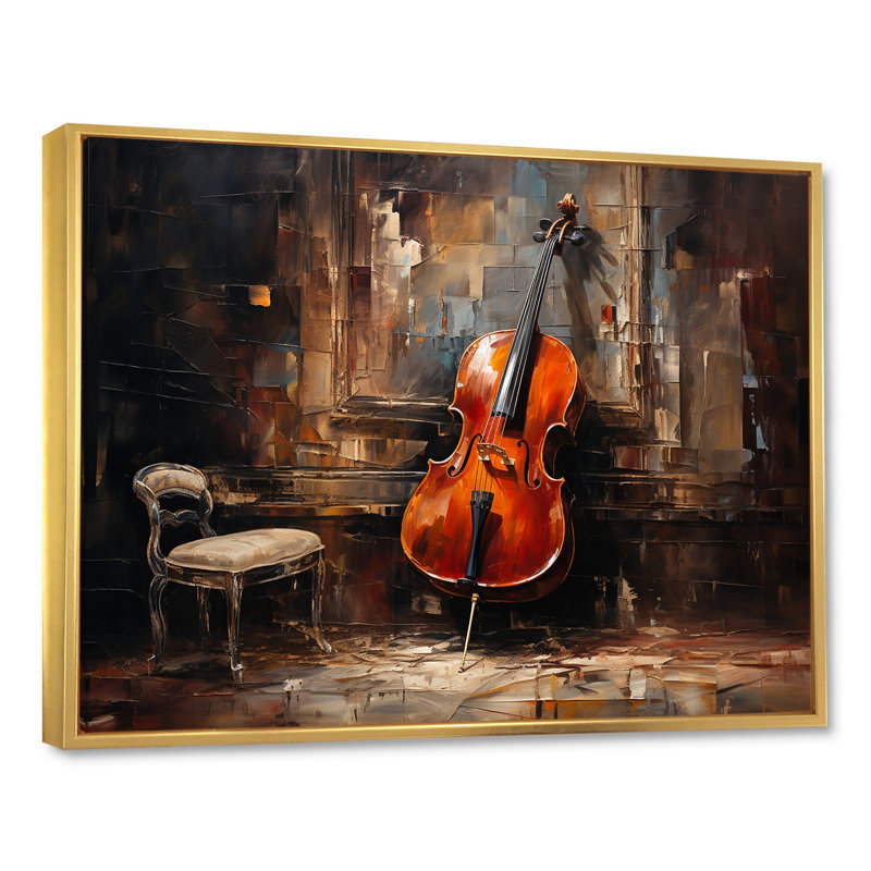 Violoncelle charisma profond bourgogne III sur toile, Cadre flottant doré, 34" H x 44" W