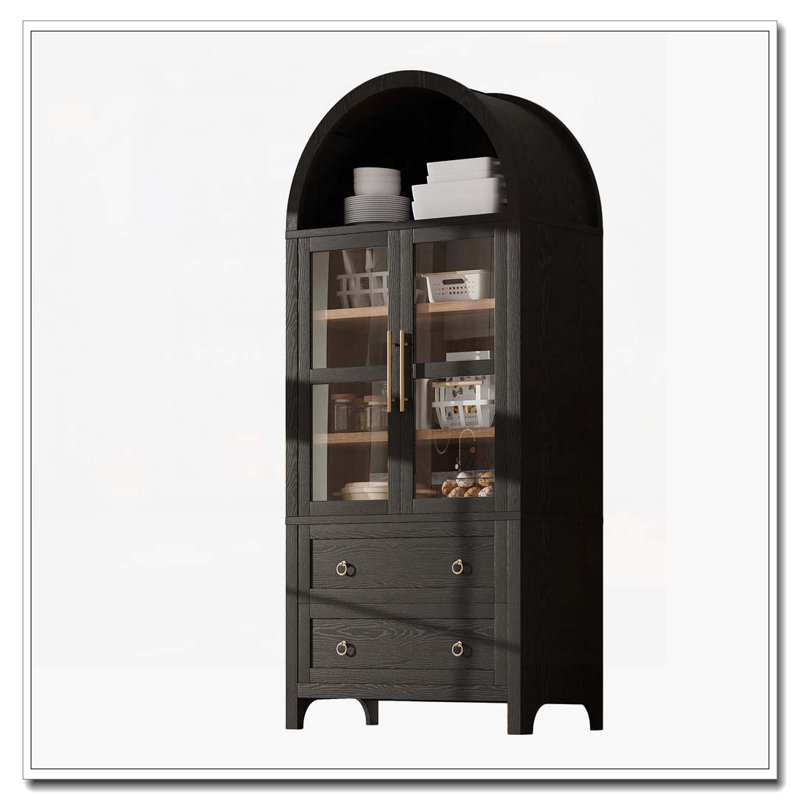 Armoire de cuisine avec 2 grands tiroirs, tablettes réglables, Noir