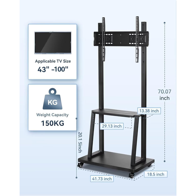 JYXCN Smart Board Trolley with Tablet Tray | 40-86 Inch Support, USB Charging Port
