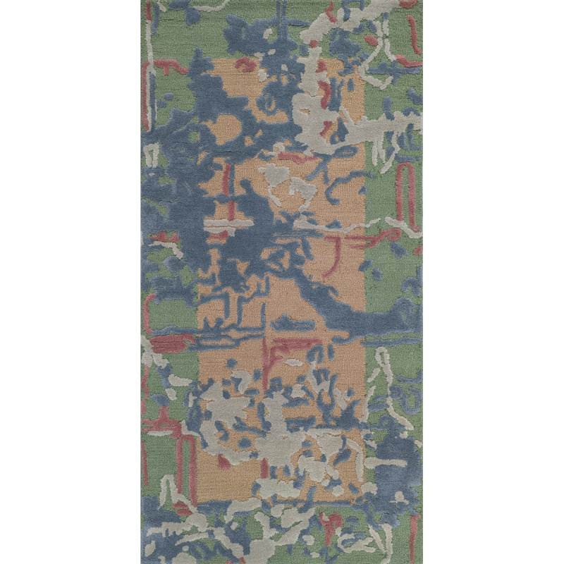 Great Bay Hand-Tufted New Zealand Wool Rug High-Low Textured Abstract Bordered, 2'6" x 5'