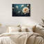 Toile murale avec pivoines blanches et accents dorés sur fond turquoise-1224815474