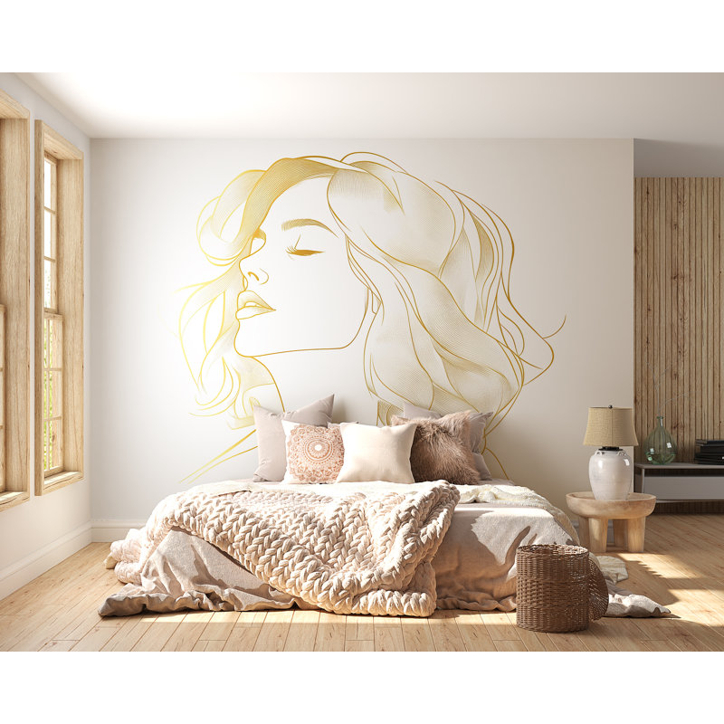 Femme, art au trait doré, art mural minimaliste, art féminin moderne, décor de portrait abstrait 254Mv, H 25 po x l 25 po