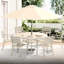 Table de salle à manger extérieure toutes saisons pour 4 à 6 personnes, en métal coloré avec terrasse de trou de parasol réglable, jardin, bord de piscine. Fabrication de qualité, pieds courbés, finition polie à la main et processus d'assemblage simple