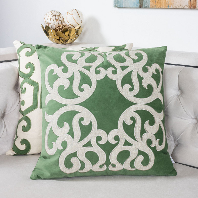  Square Velvet Pillow Cover & Insert, Green