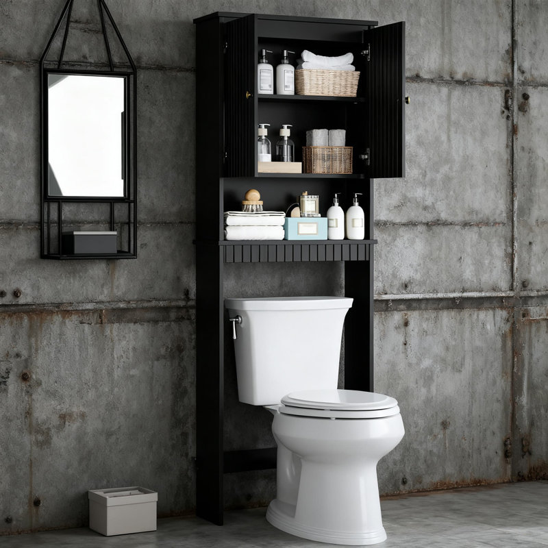 Over The Toilet Storage Cabinet With Fluted Door, Adjustable Shelf And Anti-Tip Device For Bathroom Organization, Space-Saving Vertical Storage Solution