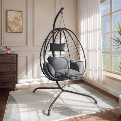 Kirstien Hanging Egg Chair With Stand All-Weather Rattan Wicker Swing Waterproof Cushions