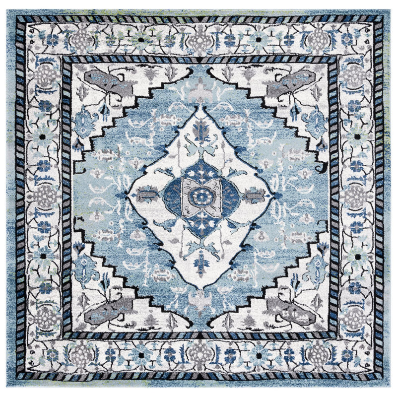 Tapis bleu-vert / ivoire Evanoff 261, Carré 6 pi 7 po