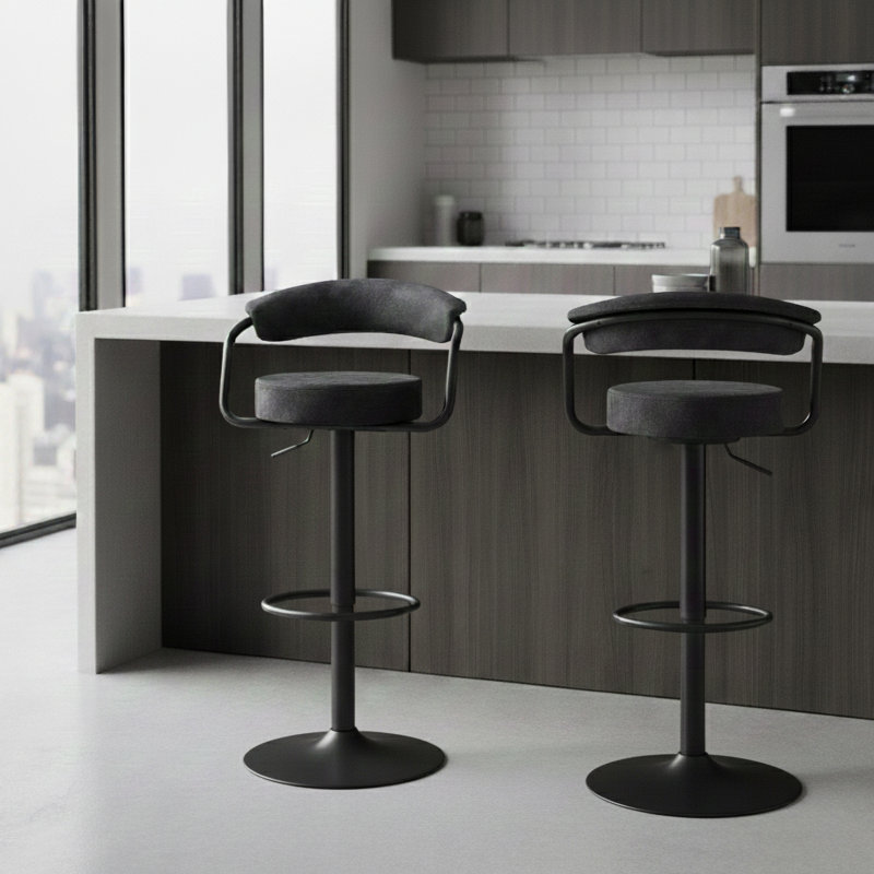 Swivel Upholstered Adjustable Height Counter Stool with Metal Frame, Black