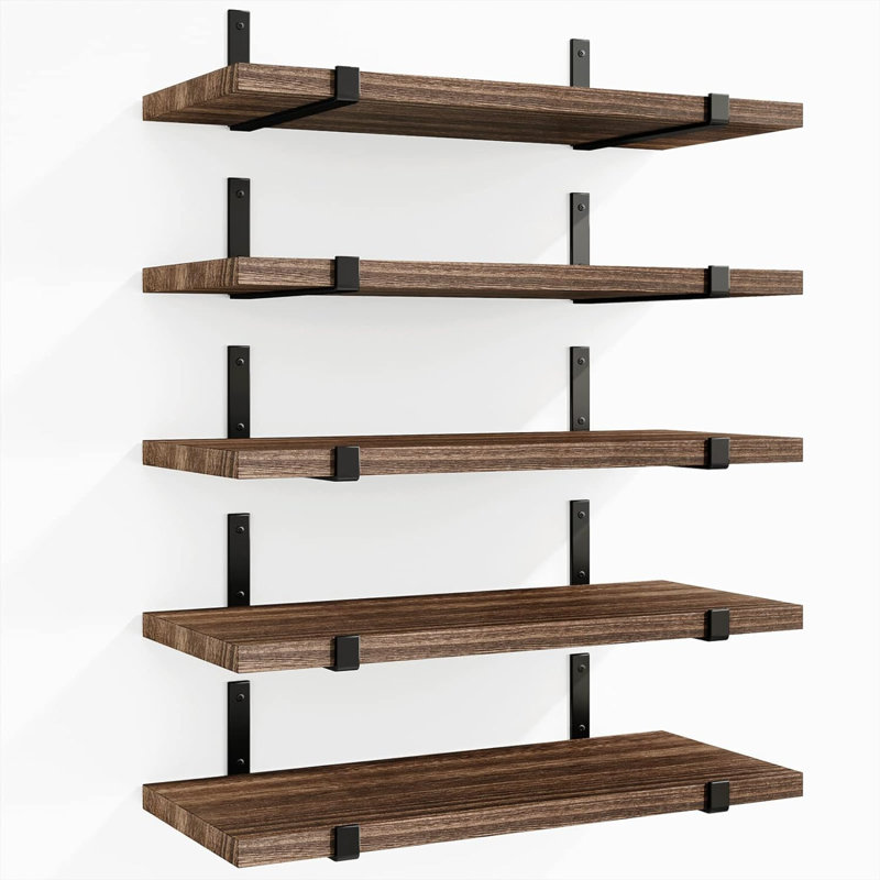 Riek 5 Piece Floating Shelf, 15.7" H x 4.7" W x 1" D, Brown