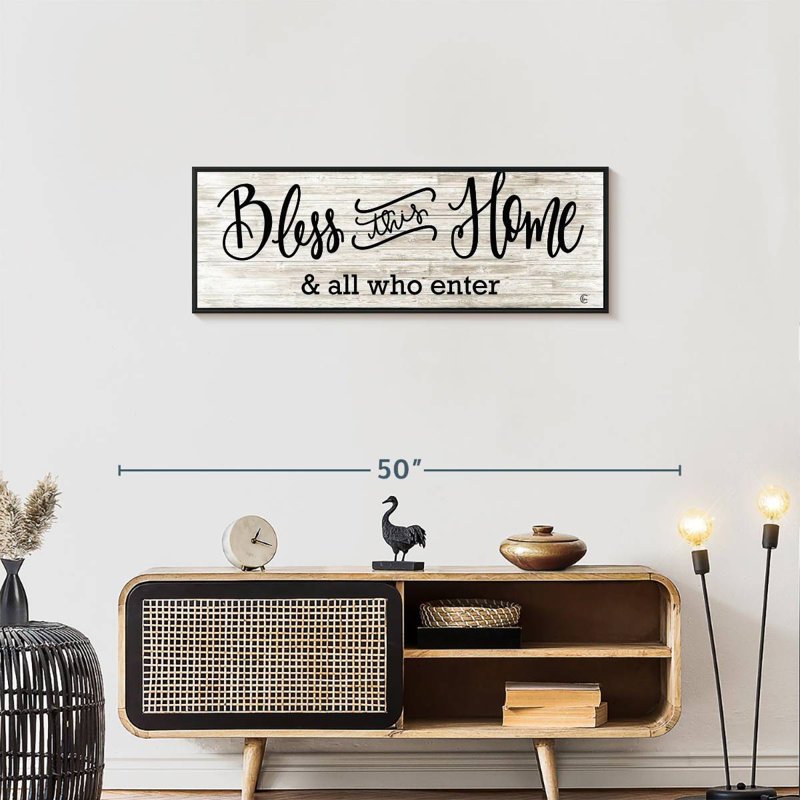 Plaque murale «Bless This Home», Cadre flottant noir, 37 po x 13 po