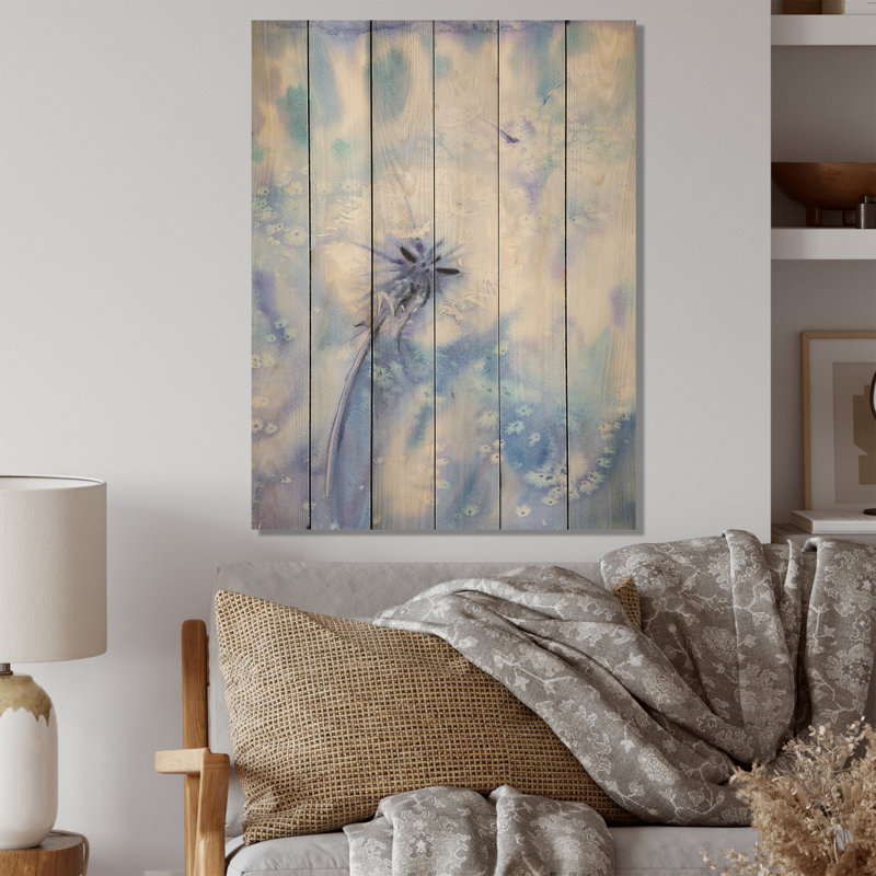 Fleur de pissenlit en hiver - peinture sur bois sans cadre, H 40 po x l 30 po x P 1 po