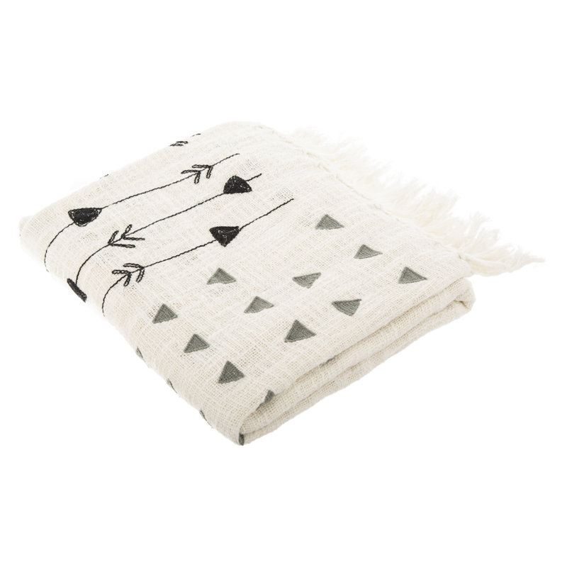 Contemporary King-Sized Grey and White Cotton Knitted Throw