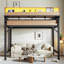 Lit mezzanine simple en métal avec tablettes de rangement, panneau perforé, ports USB et lumières DEL