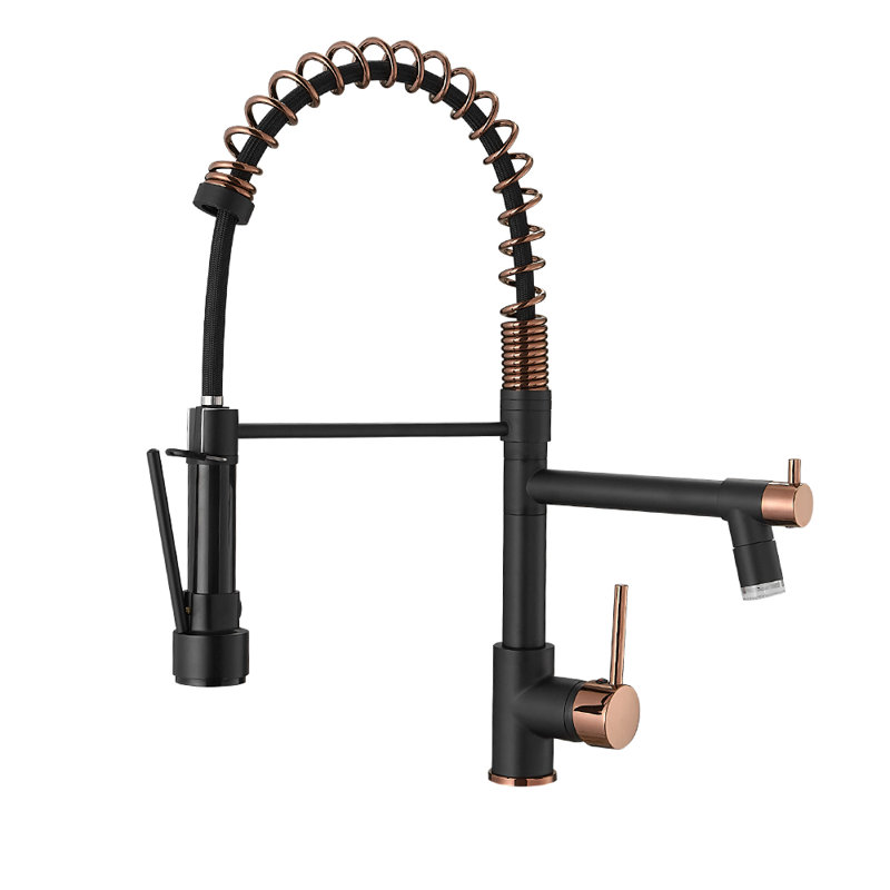 Fapully Pull Down Kitchen Faucet, Black/Rose Gold