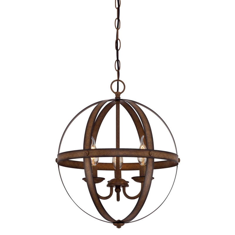 3 - Light Dimmable Geometric Chandelier, Barnwood